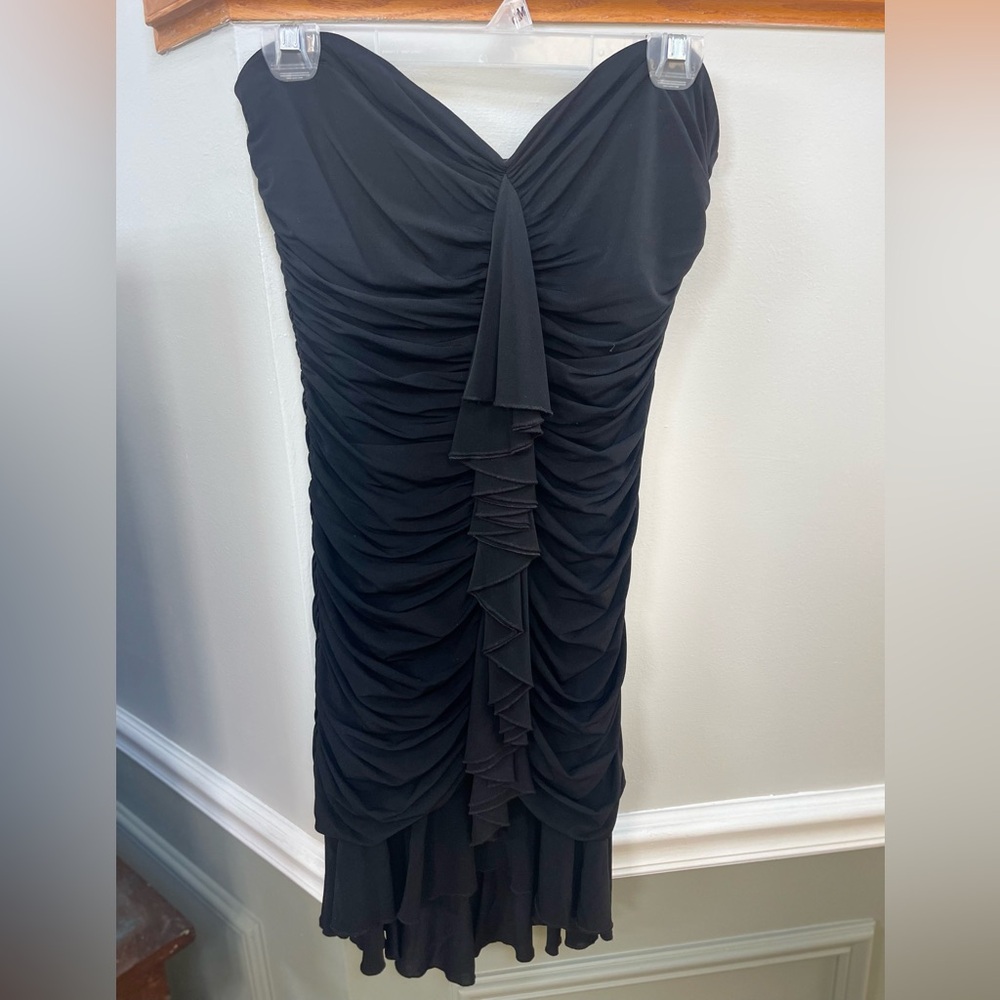 BCBGMaxAzria Black Strapless Ruched Dress